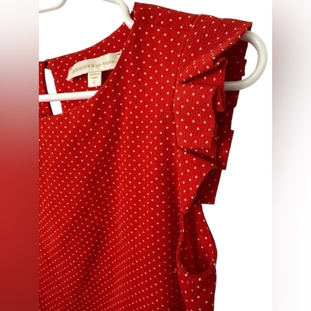 Monteau Red and White Flutter Sleeve Blouse - Picture 3 of 6